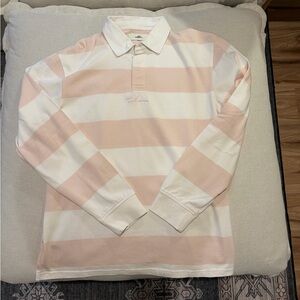 Men's 100 Thieves Pink and White Striped Rugby Shirt